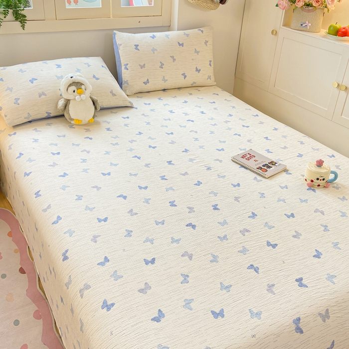 91家纺网 家纺一手货源 找家纺 夜笙家纺 2025新款110克水洗棉双层纱单床单系列 兰黛