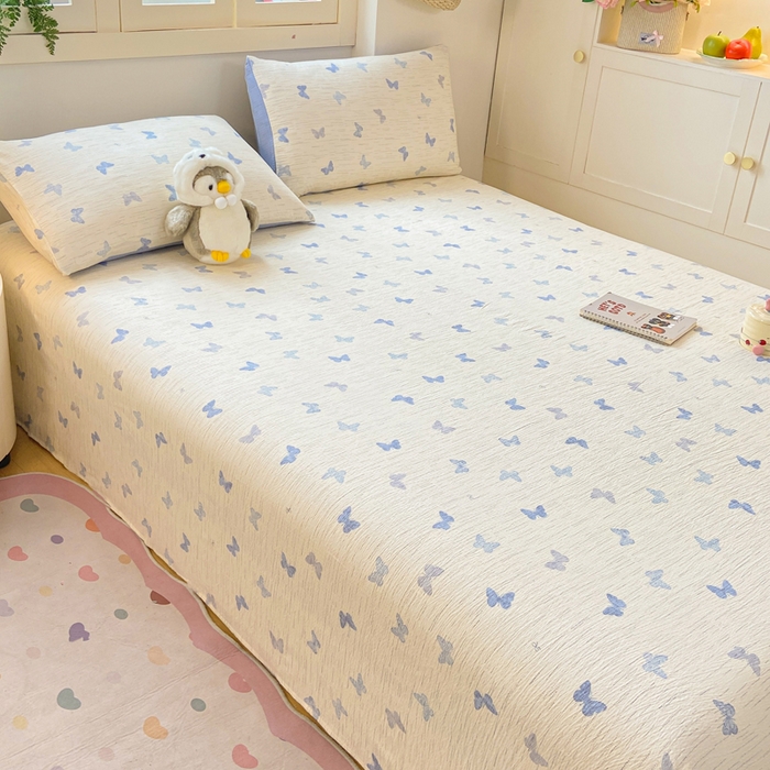 91家纺网 家纺一手货源 找家纺 夜笙家纺 2025新款110克水洗棉双层纱单床单系列 兰黛