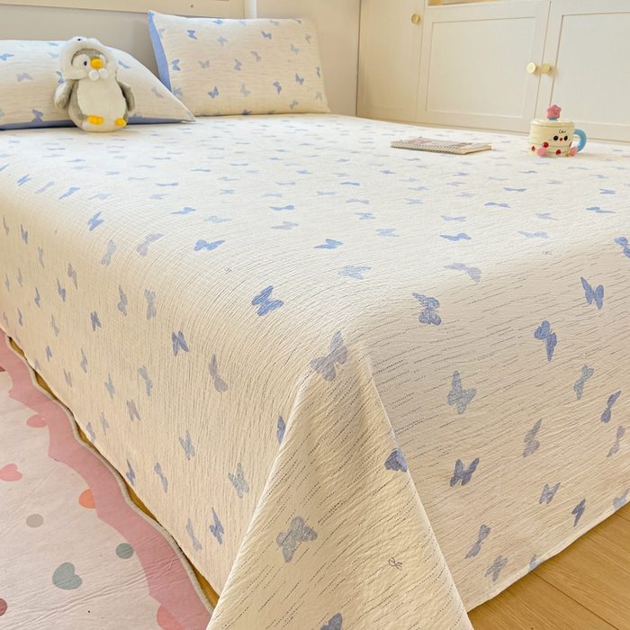 91家纺网 家纺一手货源 找家纺 夜笙家纺 2025新款110克水洗棉双层纱单床单系列 兰黛