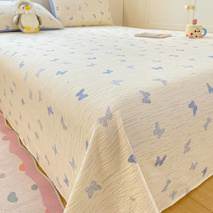 91家纺网 家纺一手货源 找家纺 夜笙家纺 2025新款110克水洗棉双层纱单床单系列 兰黛