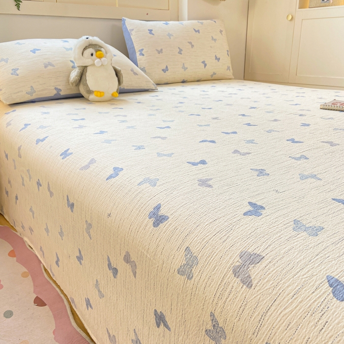 91家纺网 家纺一手货源 找家纺 夜笙家纺 2025新款110克水洗棉双层纱单床单系列 兰黛