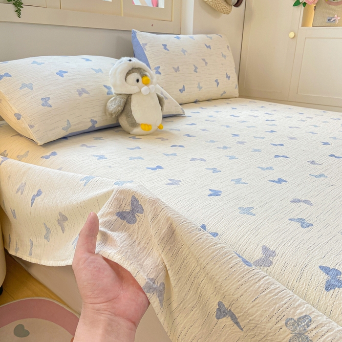 91家纺网 家纺一手货源 找家纺 夜笙家纺 2025新款110克水洗棉双层纱单床单系列 兰黛