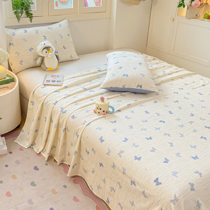 91家纺网 家纺一手货源 找家纺 夜笙家纺 2025新款110克水洗棉双层纱单床单系列 兰黛