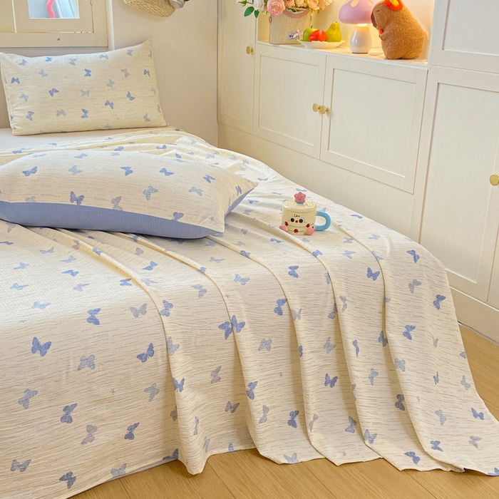 91家纺网 家纺一手货源 找家纺 夜笙家纺 2025新款110克水洗棉双层纱单床单系列 兰黛