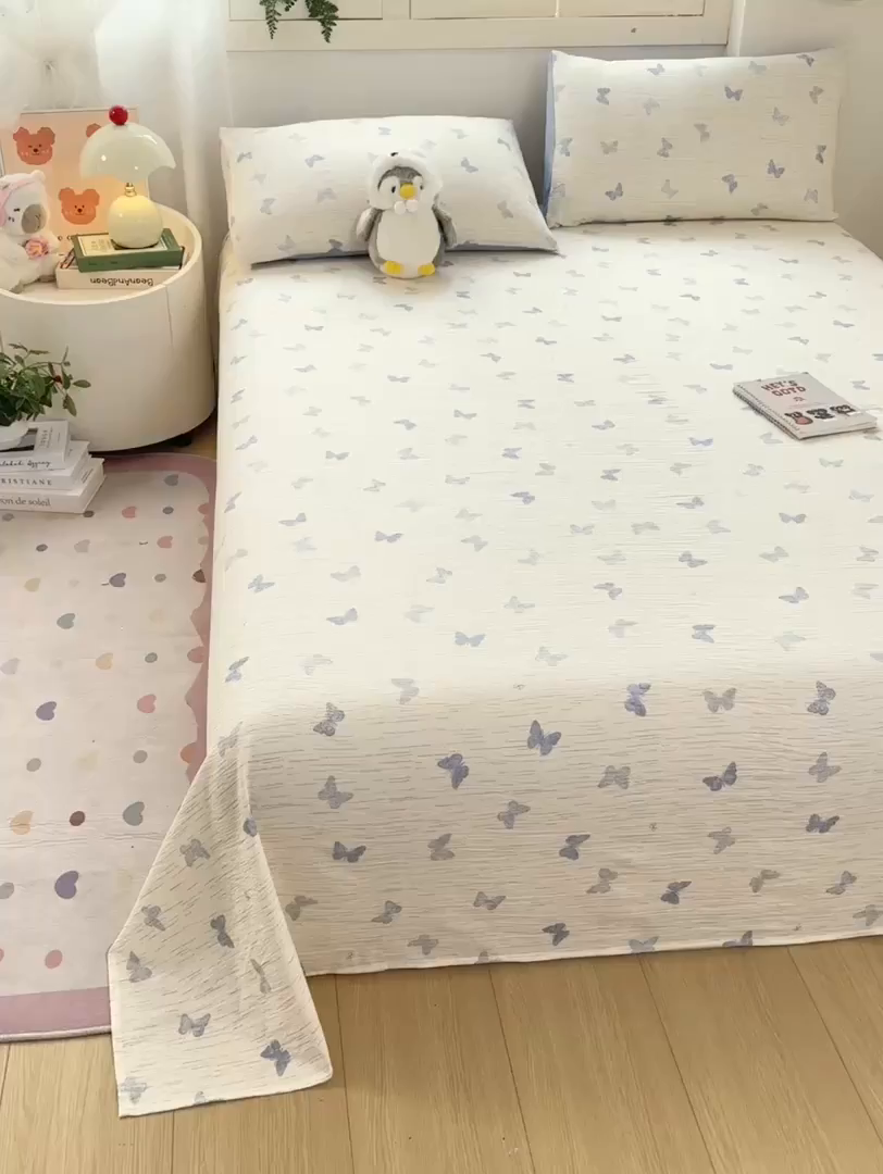 91家纺网 家纺一手货源 找家纺 夜笙家纺 2025新款110克水洗棉双层纱单床单系列 兰黛