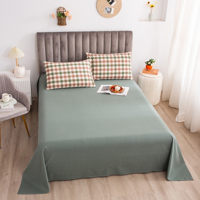 91家纺网 家纺一手货源 找家纺 千姿梦 2025新款全棉水洗棉四件套 咖绿小格