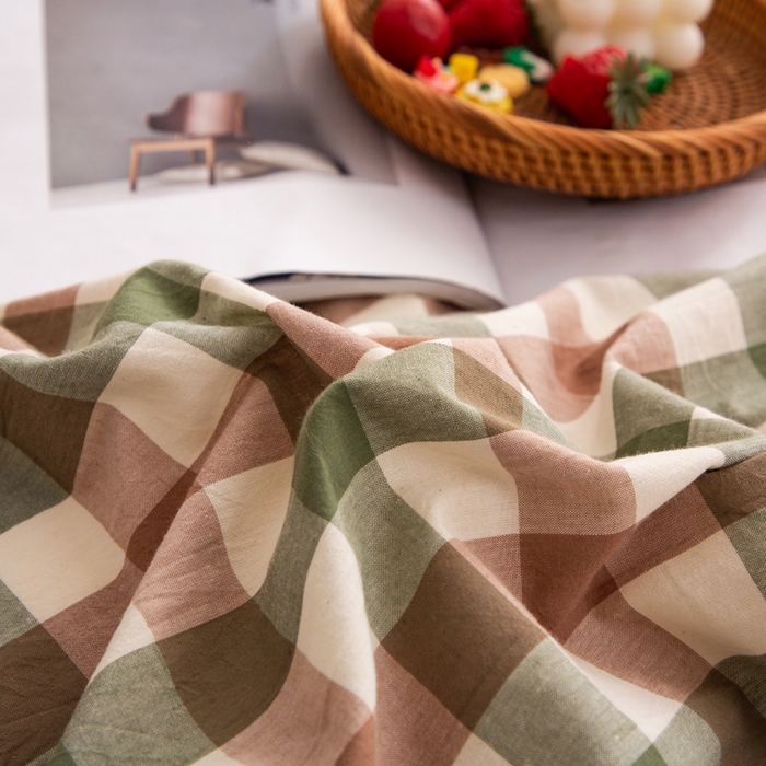 91家纺网 家纺一手货源 找家纺 千姿梦 2025新款全棉水洗棉四件套 咖绿小格