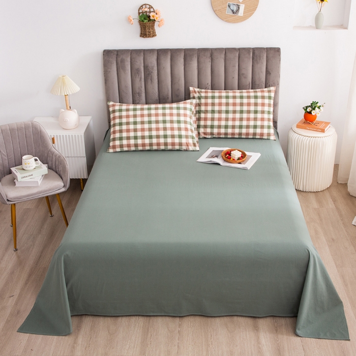 91家纺网 家纺一手货源 找家纺 千姿梦 2025新款全棉水洗棉四件套 咖绿小格