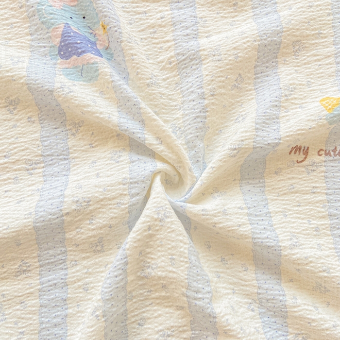 91家纺网 家纺一手货源 找家纺 夜笙家纺 2025新款110克水洗棉双层纱单床单系列 魔法小象-蓝