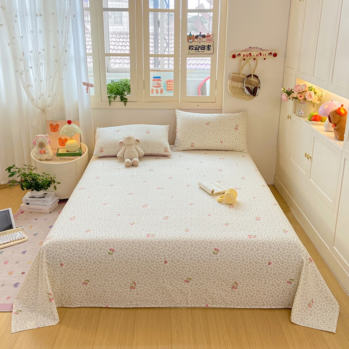 夜笙家纺 2025新款110克水洗棉双层纱单床单系列 甜心草莓