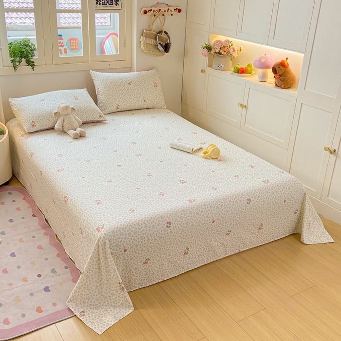 91家纺网 家纺一手货源 找家纺 夜笙家纺 2025新款110克水洗棉双层纱单床单系列 甜心草莓