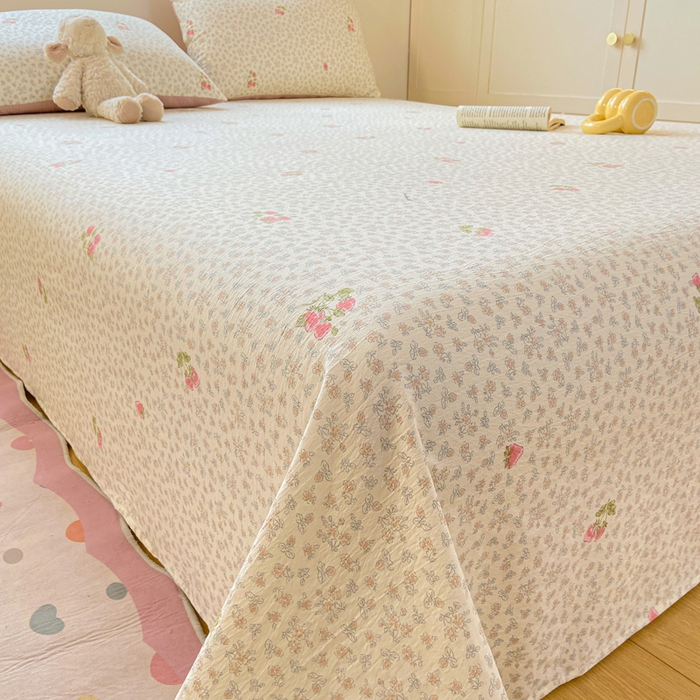 91家纺网 家纺一手货源 找家纺 夜笙家纺 2025新款110克水洗棉双层纱单床单系列 甜心草莓