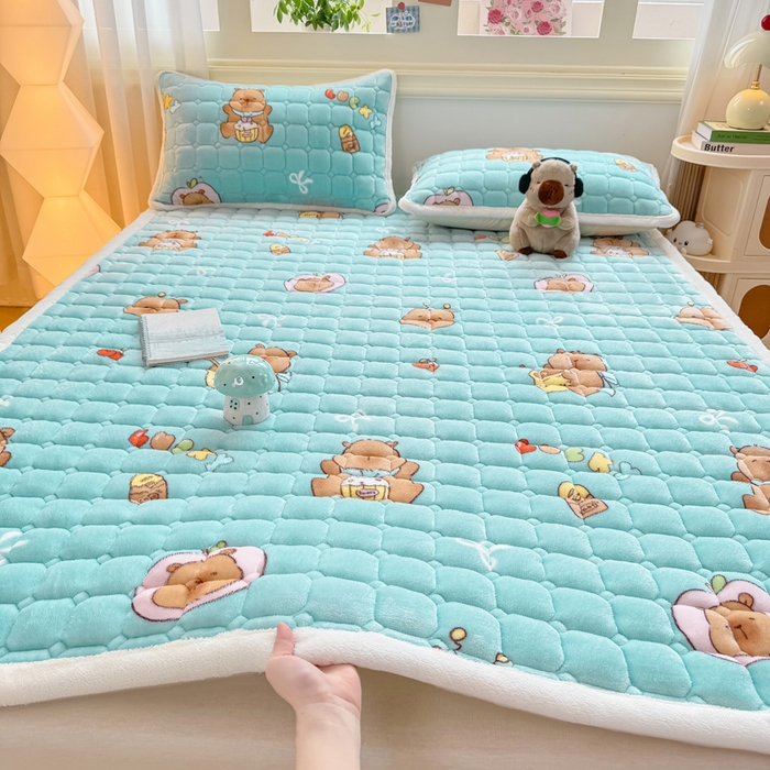 优品惠 2025新款牛奶绒床垫床褥垫子床护垫冬季加绒加厚夹棉床盖 卡皮巴拉蓝