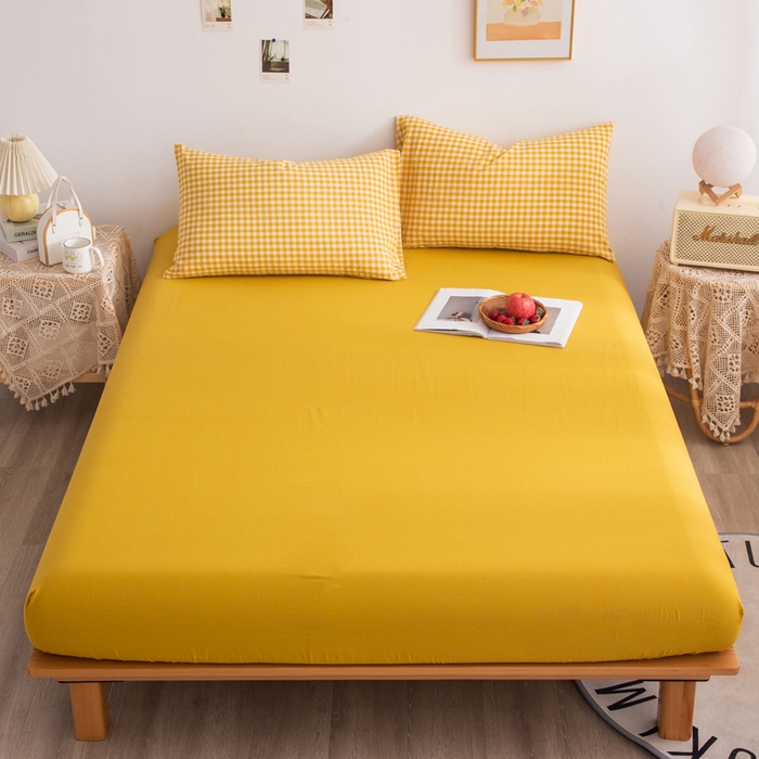 91家纺网 家纺一手货源 找家纺 千姿梦 2025新款全棉水洗棉四件套 黄小格