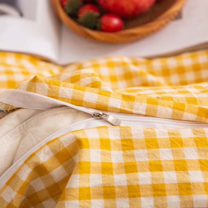 91家纺网 家纺一手货源 找家纺 千姿梦 2025新款全棉水洗棉四件套 黄小格