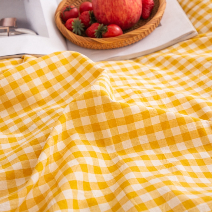 91家纺网 家纺一手货源 找家纺 千姿梦 2025新款全棉水洗棉四件套 黄小格