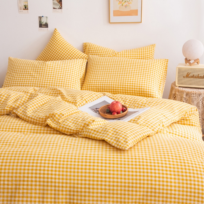 91家纺网 家纺一手货源 找家纺 千姿梦 2025新款全棉水洗棉四件套 黄小格