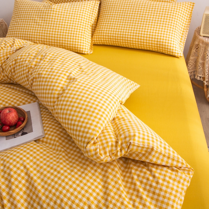 91家纺网 家纺一手货源 找家纺 千姿梦 2025新款全棉水洗棉四件套 黄小格