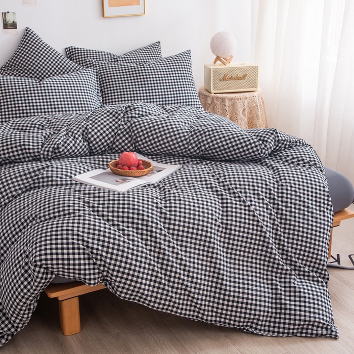 91家纺网 家纺一手货源 找家纺 千姿梦 2025新款全棉水洗棉四件套 黑小格