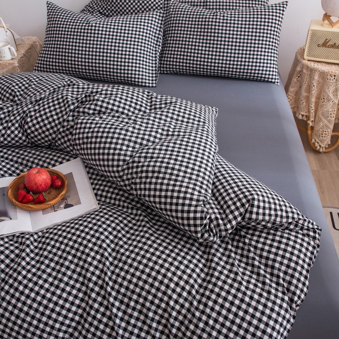 91家纺网 家纺一手货源 找家纺 千姿梦 2025新款全棉水洗棉四件套 黑小格