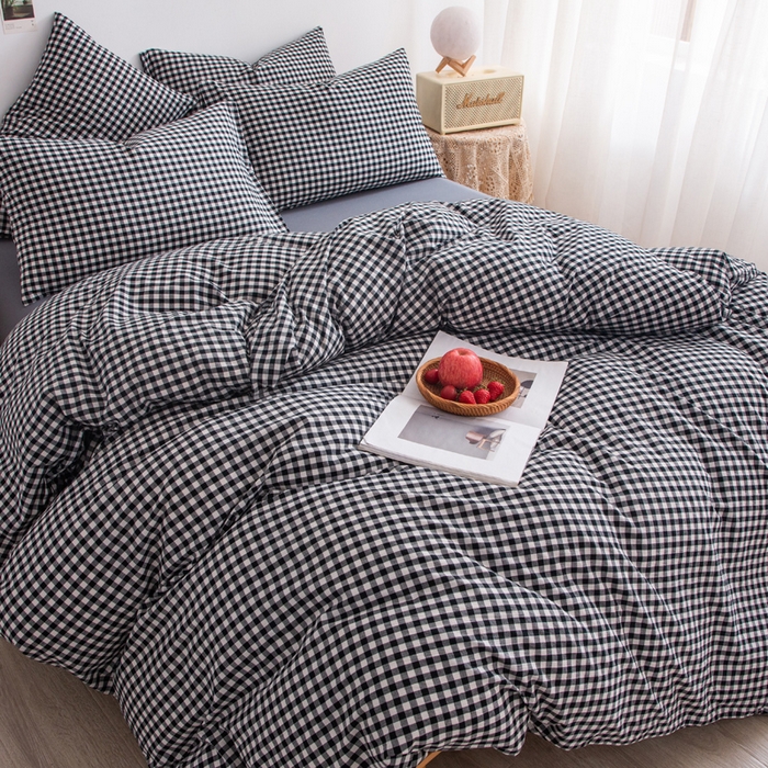 91家纺网 家纺一手货源 找家纺 千姿梦 2025新款全棉水洗棉四件套 黑小格