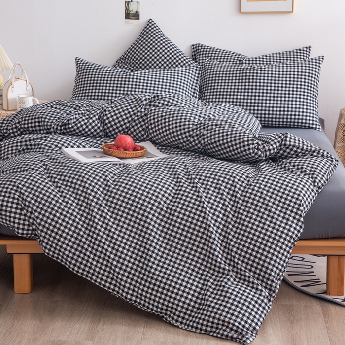 91家纺网 家纺一手货源 找家纺 千姿梦 2025新款全棉水洗棉四件套 黑小格