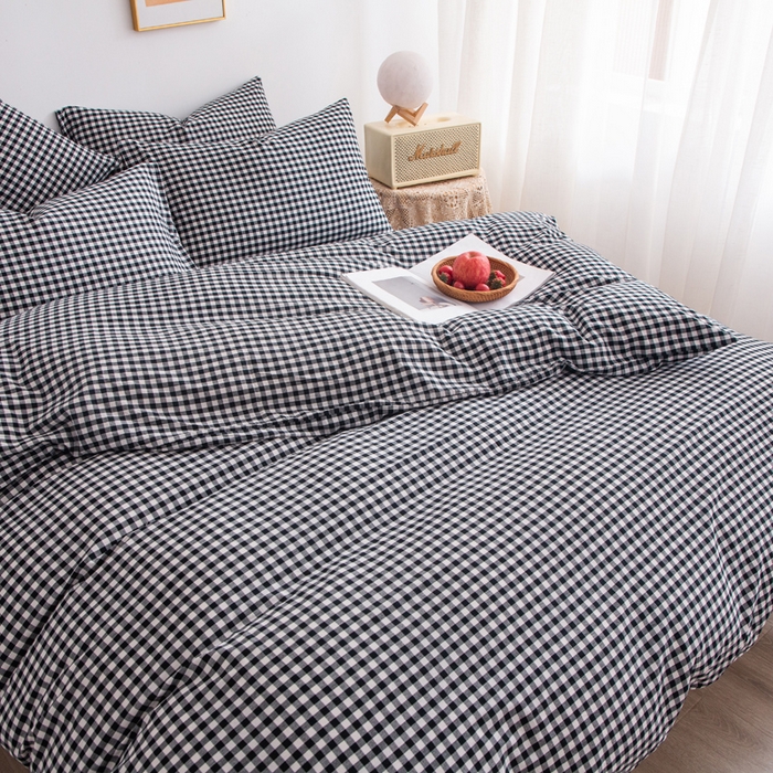 91家纺网 家纺一手货源 找家纺 千姿梦 2025新款全棉水洗棉四件套 黑小格