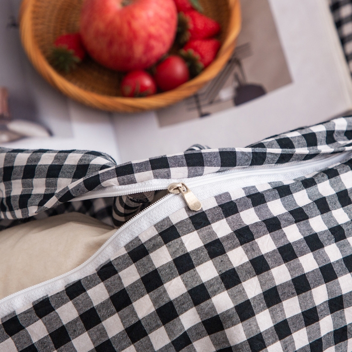 91家纺网 家纺一手货源 找家纺 千姿梦 2025新款全棉水洗棉四件套 黑小格