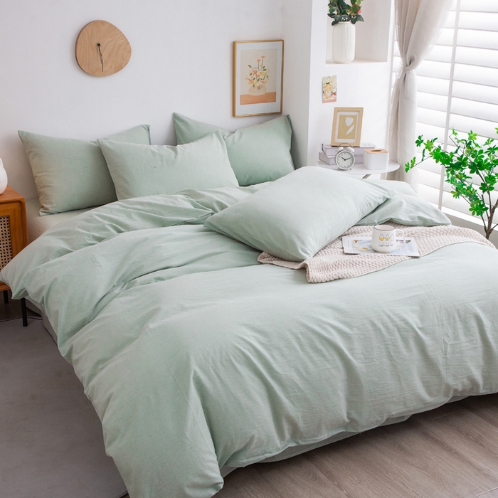 91家纺网 家纺一手货源 找家纺 千姿梦 2025新款全棉水洗棉四件套 果绿