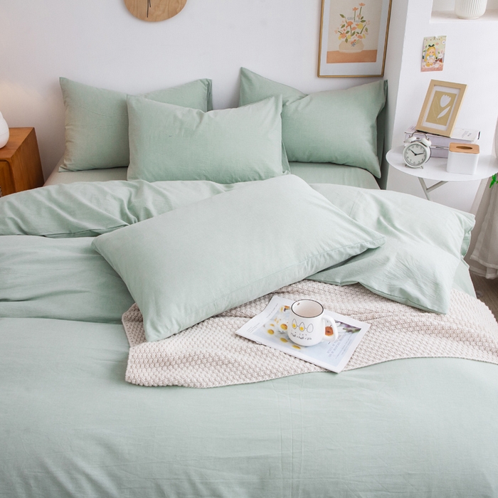 91家纺网 家纺一手货源 找家纺 千姿梦 2025新款全棉水洗棉四件套 果绿