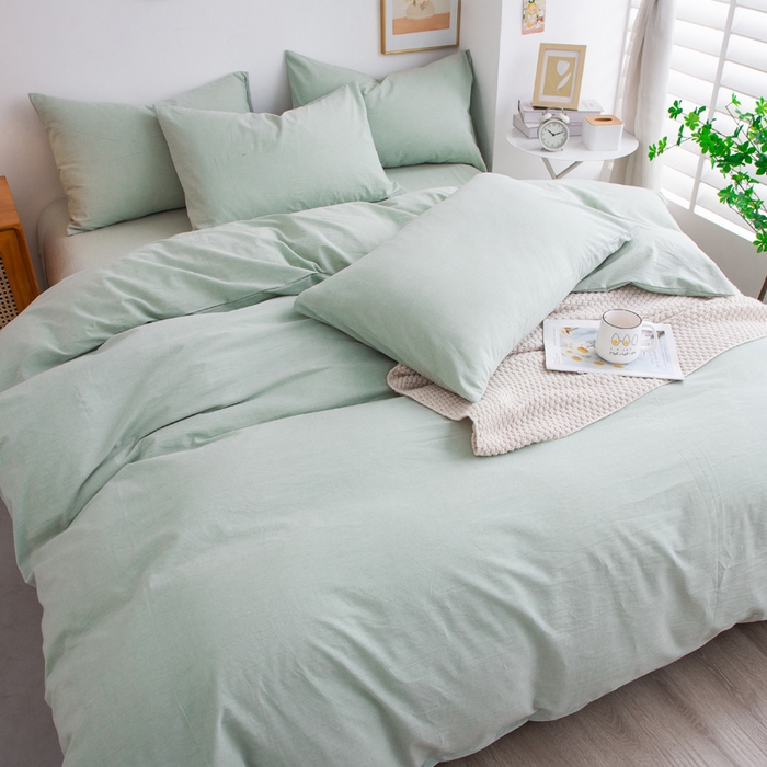 91家纺网 家纺一手货源 找家纺 千姿梦 2025新款全棉水洗棉四件套 果绿