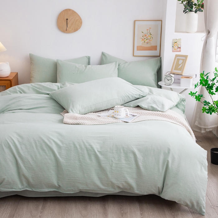 91家纺网 家纺一手货源 找家纺 千姿梦 2025新款全棉水洗棉四件套 果绿