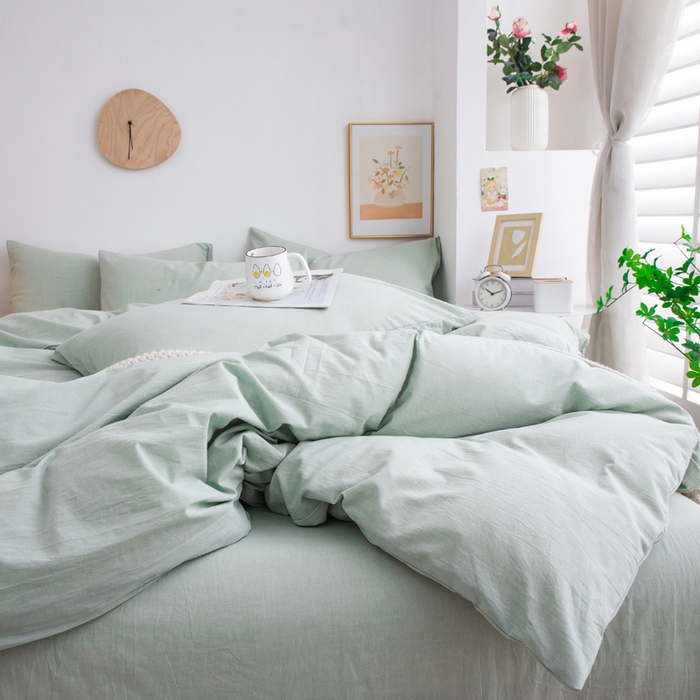 91家纺网 家纺一手货源 找家纺 千姿梦 2025新款全棉水洗棉四件套 果绿