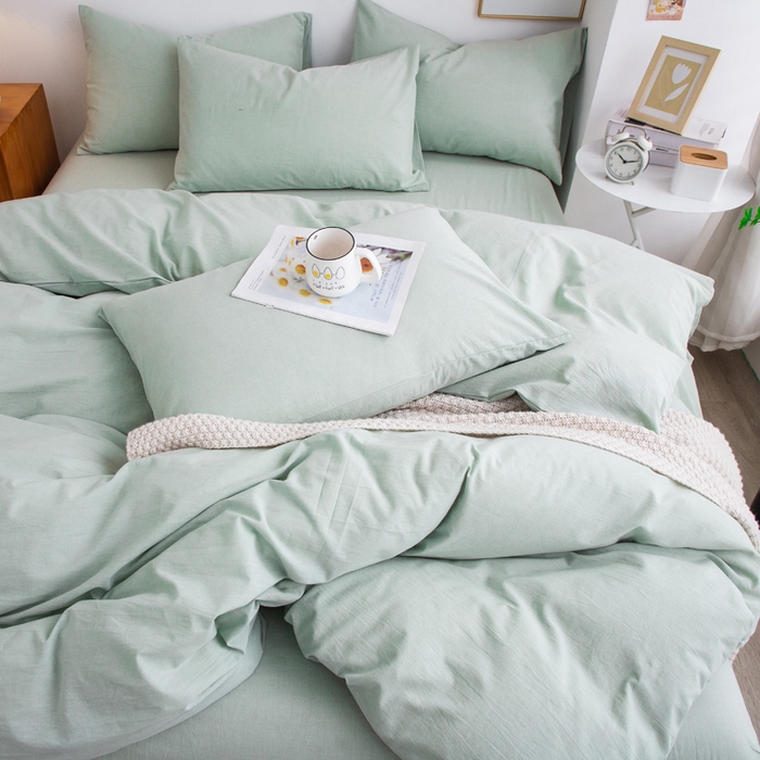 91家纺网 家纺一手货源 找家纺 千姿梦 2025新款全棉水洗棉四件套 果绿