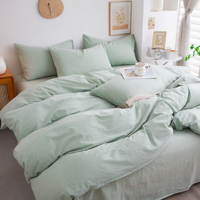 91家纺网 家纺一手货源 找家纺 千姿梦 2025新款全棉水洗棉四件套 果绿