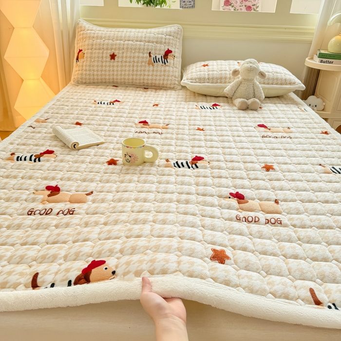 优品惠 2025新款牛奶绒床垫床褥垫子床护垫冬季加绒加厚夹棉床盖 腊肠狗