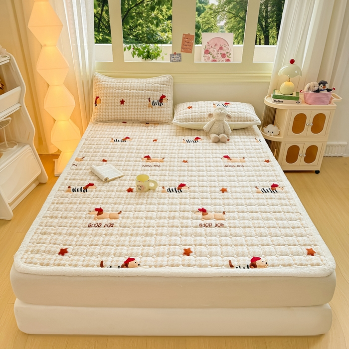 91家纺网 家纺一手货源 找家纺 优品惠 2025新款牛奶绒床垫床褥垫子床护垫冬季加绒加厚夹棉床盖 腊肠狗