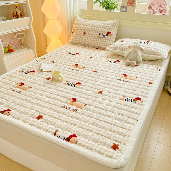 91家纺网 家纺一手货源 找家纺 优品惠 2025新款牛奶绒床垫床褥垫子床护垫冬季加绒加厚夹棉床盖 腊肠狗