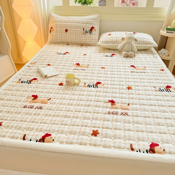 91家纺网 家纺一手货源 找家纺 优品惠 2025新款牛奶绒床垫床褥垫子床护垫冬季加绒加厚夹棉床盖 腊肠狗