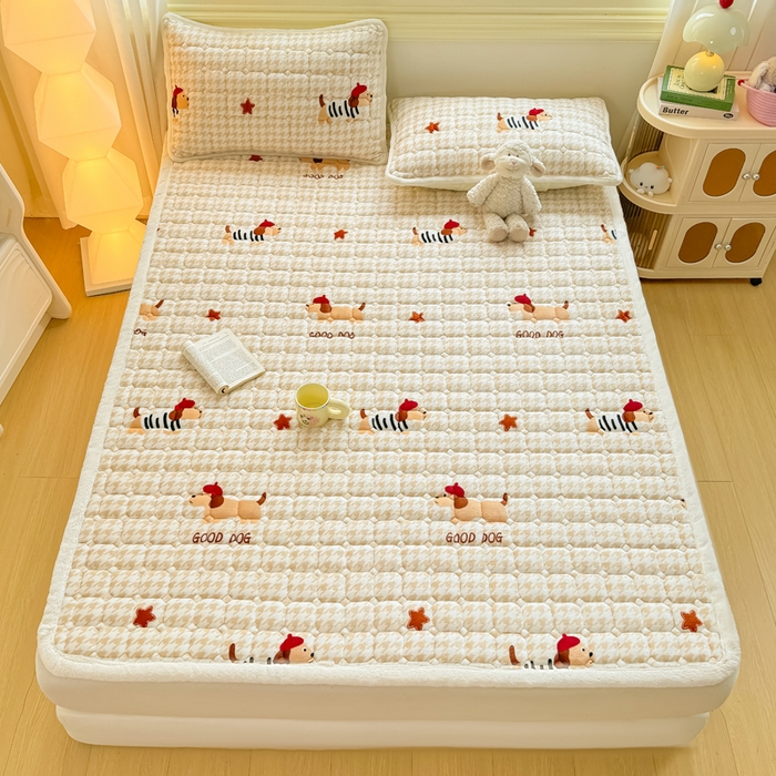 91家纺网 家纺一手货源 找家纺 优品惠 2025新款牛奶绒床垫床褥垫子床护垫冬季加绒加厚夹棉床盖 腊肠狗