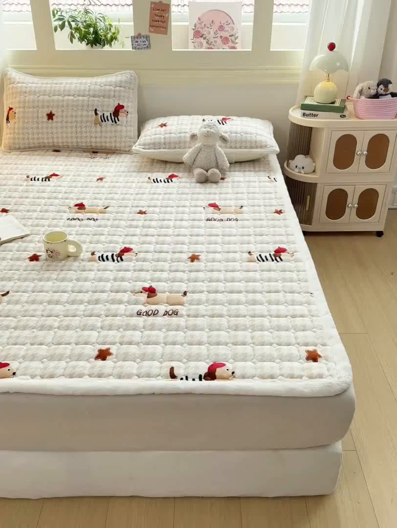 91家纺网 家纺一手货源 找家纺 优品惠 2025新款牛奶绒床垫床褥垫子床护垫冬季加绒加厚夹棉床盖 腊肠狗