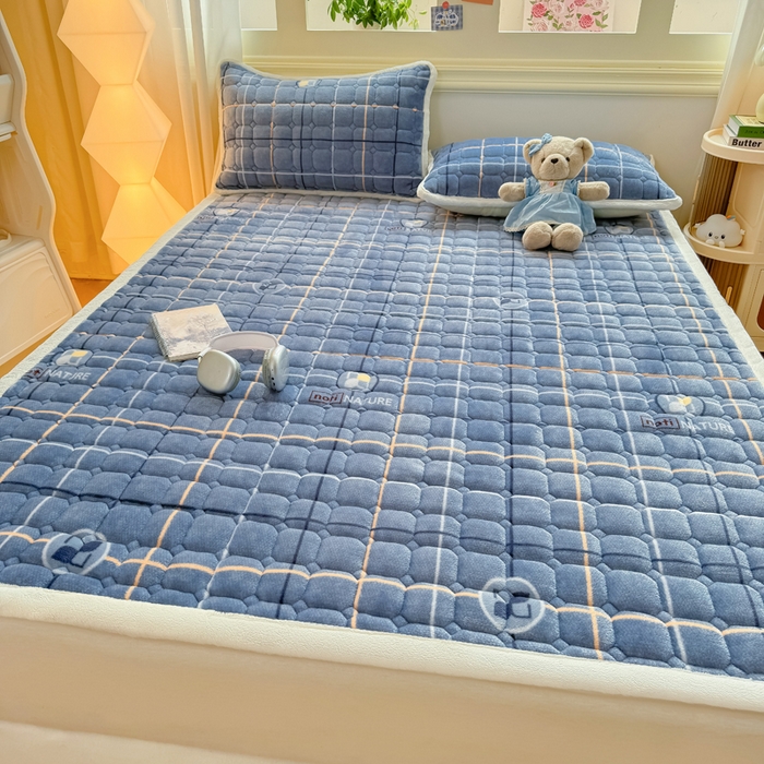 91家纺网 家纺一手货源 找家纺 优品惠 2025新款牛奶绒床垫床褥垫子床护垫冬季加绒加厚夹棉床盖 朗格蓝