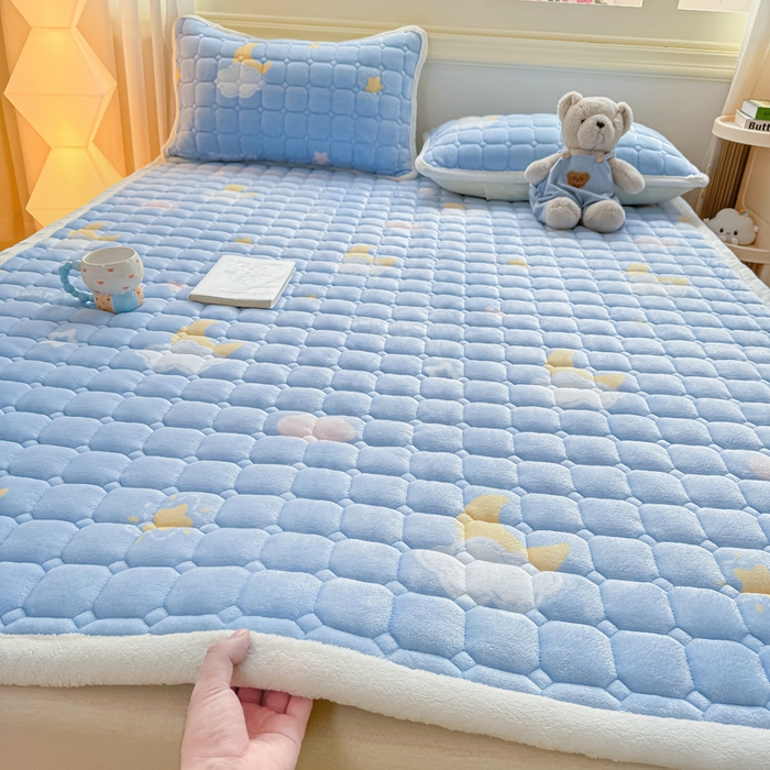 优品惠 2025新款牛奶绒床垫床褥垫子床护垫冬季加绒加厚夹棉床盖 星月织梦蓝
