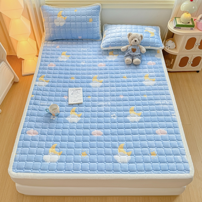 91家纺网 家纺一手货源 找家纺 优品惠 2025新款牛奶绒床垫床褥垫子床护垫冬季加绒加厚夹棉床盖 星月织梦蓝