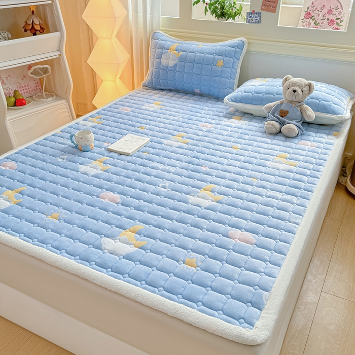 91家纺网 家纺一手货源 找家纺 优品惠 2025新款牛奶绒床垫床褥垫子床护垫冬季加绒加厚夹棉床盖 星月织梦蓝