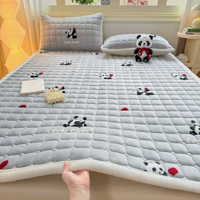 优品惠 2025新款牛奶绒床垫床褥垫子床护垫冬季加绒加厚夹棉床盖 熊猫灰