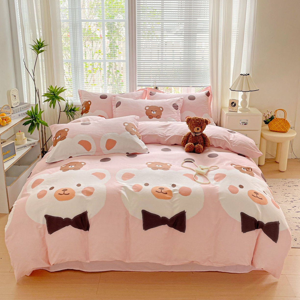 91家纺网 家纺一手货源 找家纺 文黛家居 2025新款全棉喷气印花全棉纯棉印花系列单品被套被套单件单被套 熊熊乐园-粉