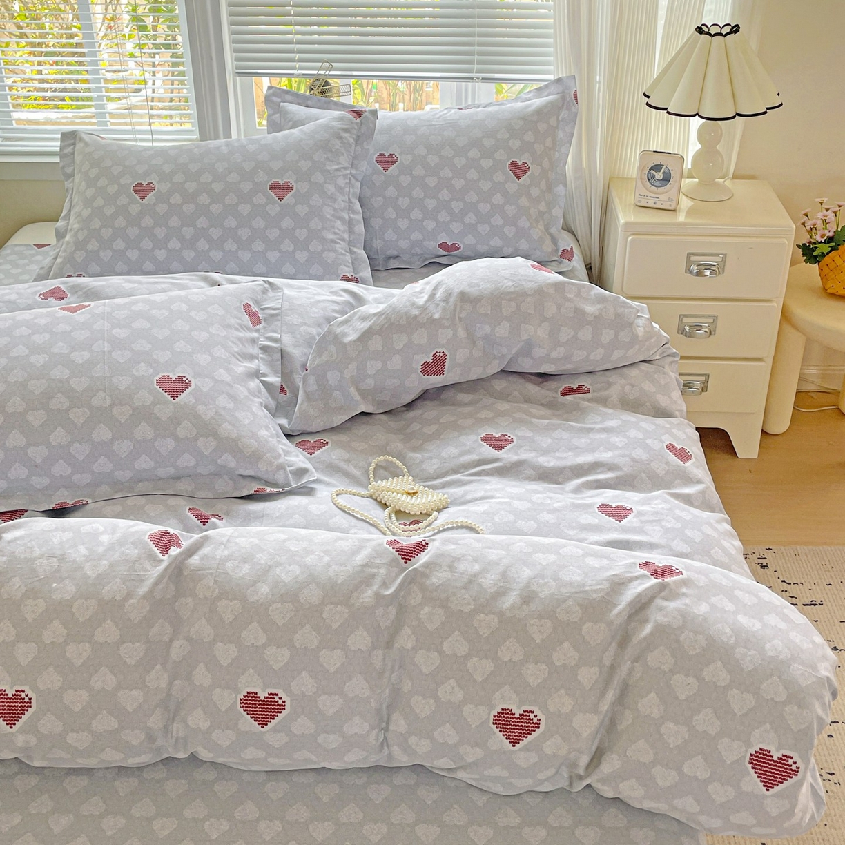 91家纺网 家纺一手货源 找家纺 文黛家居 2025新款全棉喷气印花全棉纯棉印花系列单品被套被套单件单被套 爱心日记