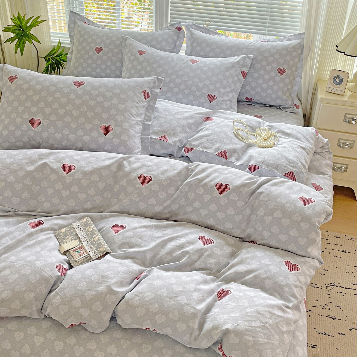 91家纺网 家纺一手货源 找家纺 文黛家居 2025新款全棉喷气印花全棉纯棉印花系列单品被套被套单件单被套 爱心日记