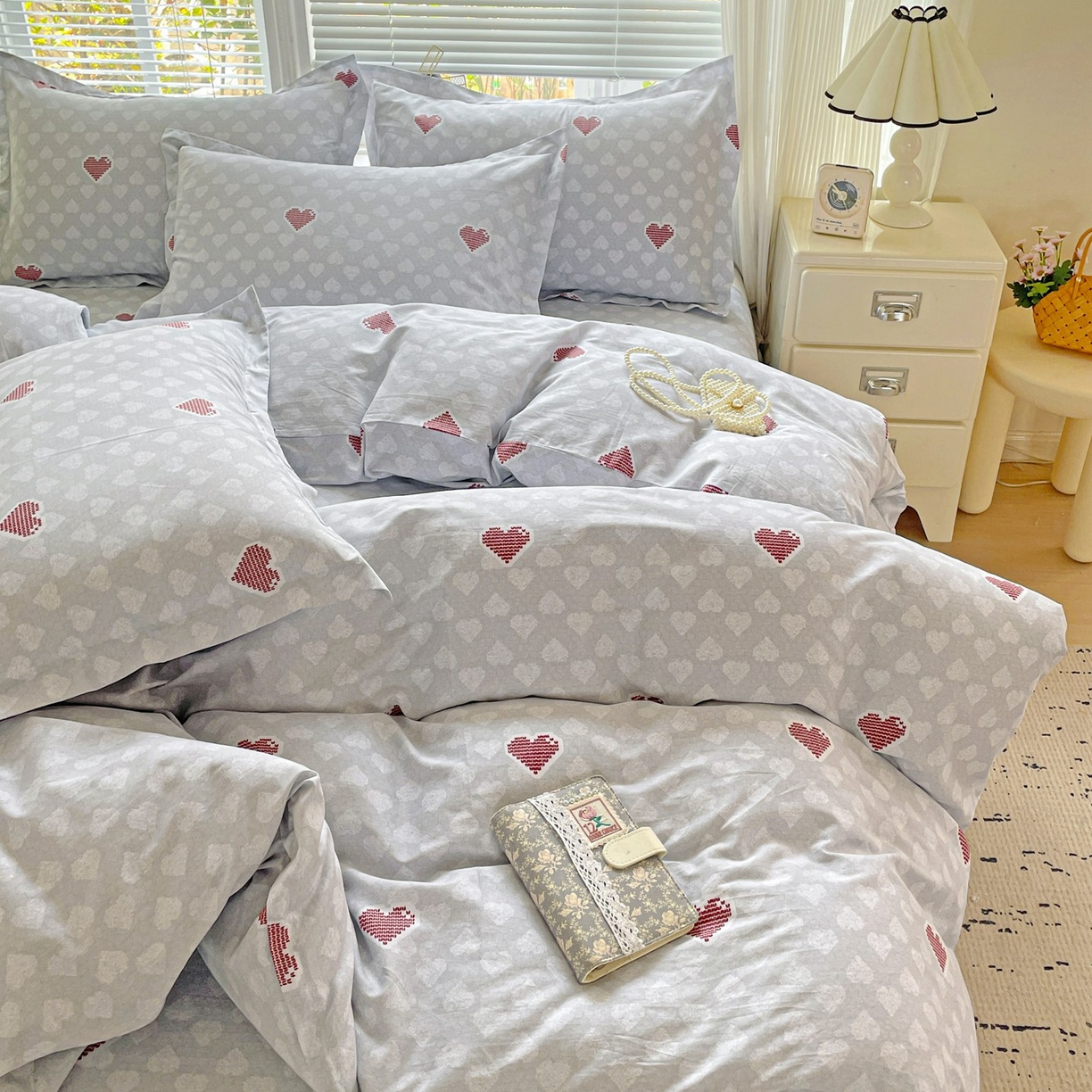 91家纺网 家纺一手货源 找家纺 文黛家居 2025新款全棉喷气印花全棉纯棉印花系列单品被套被套单件单被套 爱心日记